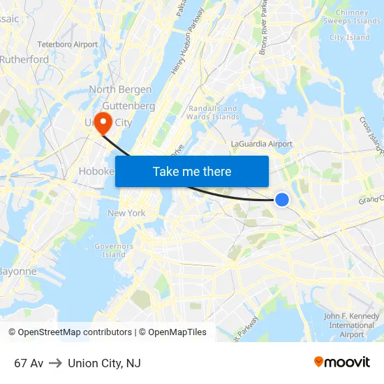 67 Av to Union City, NJ map