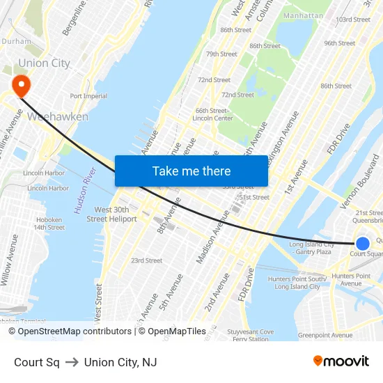 Court Sq to Union City, NJ map
