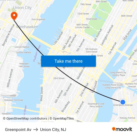 Greenpoint Av to Union City, NJ map