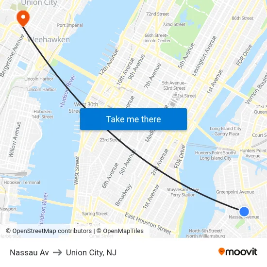 Nassau Av to Union City, NJ map