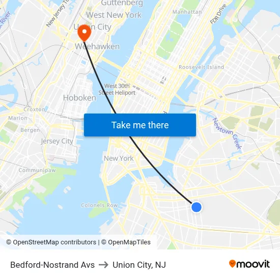 Bedford-Nostrand Avs to Union City, NJ map