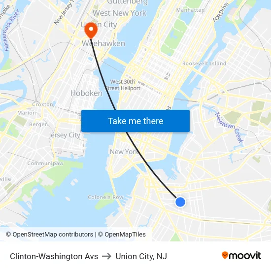 Clinton-Washington Avs to Union City, NJ map