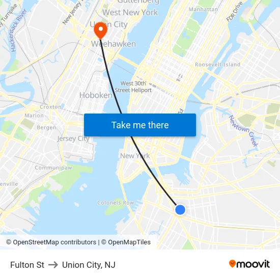 Fulton St to Union City, NJ map