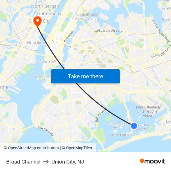 Broad Channel to Union City, NJ map