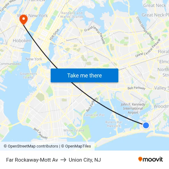 Far Rockaway-Mott Av to Union City, NJ map