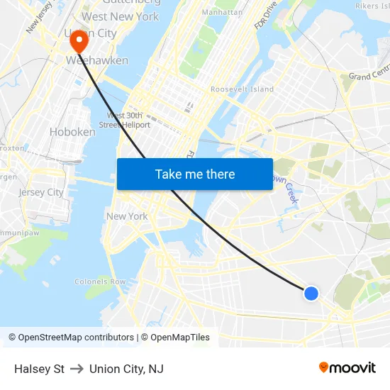 Halsey St to Union City, NJ map