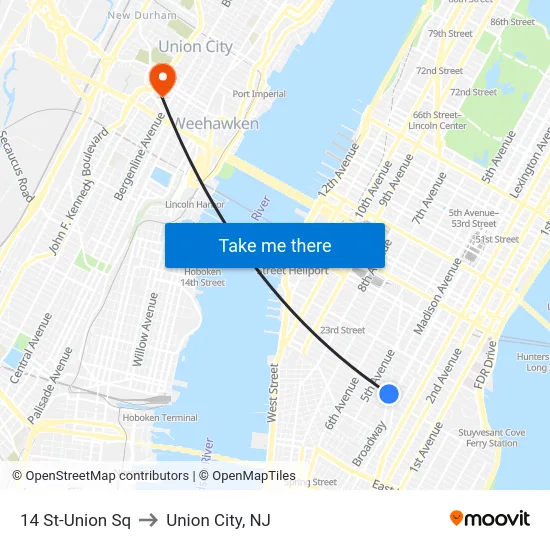 14 St-Union Sq to Union City, NJ map