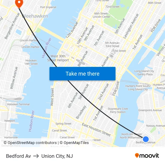 Bedford Av to Union City, NJ map