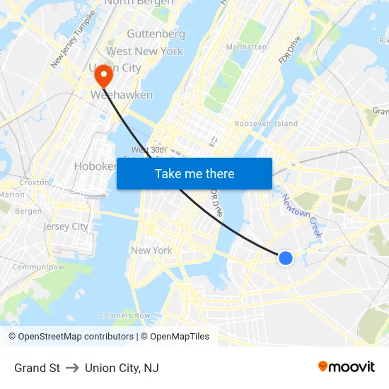 Grand St to Union City, NJ map