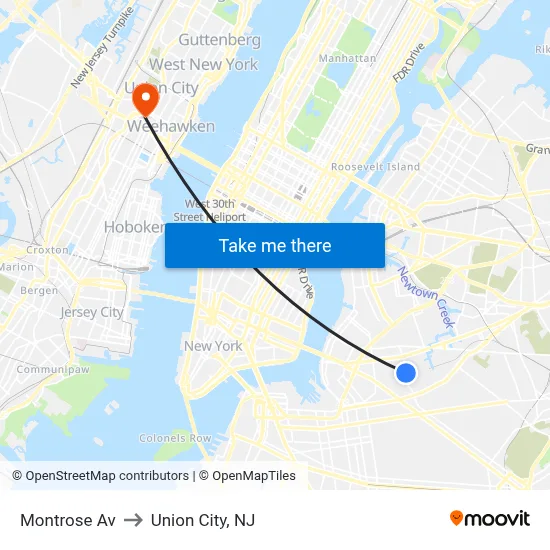 Montrose Av to Union City, NJ map
