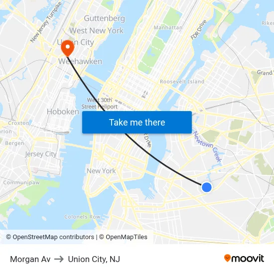 Morgan Av to Union City, NJ map