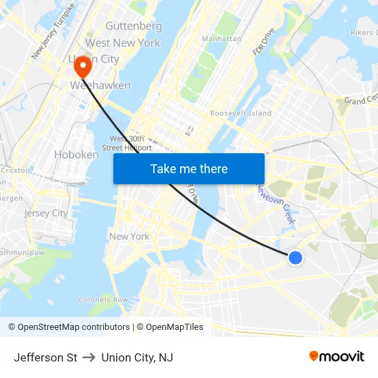 Jefferson St to Union City, NJ map