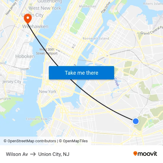 Wilson Av to Union City, NJ map