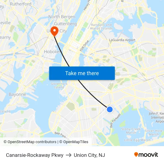 Canarsie-Rockaway Pkwy to Union City, NJ map