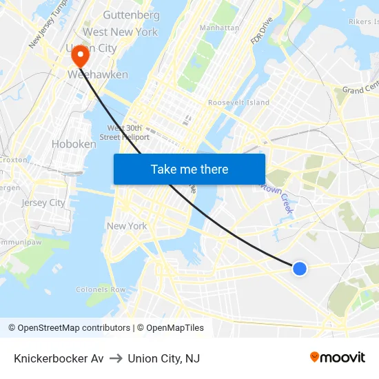 Knickerbocker Av to Union City, NJ map
