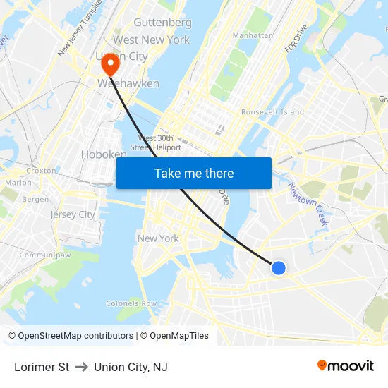 Lorimer St to Union City, NJ map
