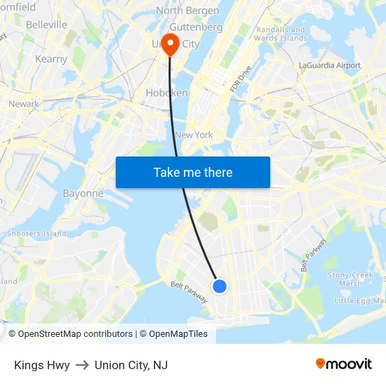 Kings Hwy to Union City, NJ map