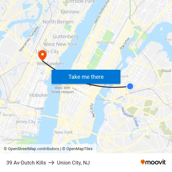 39 Av-Dutch Kills to Union City, NJ map
