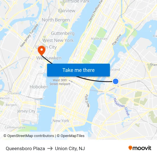 Queensboro Plaza to Union City, NJ map