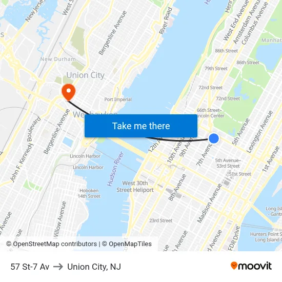 57 St-7 Av to Union City, NJ map
