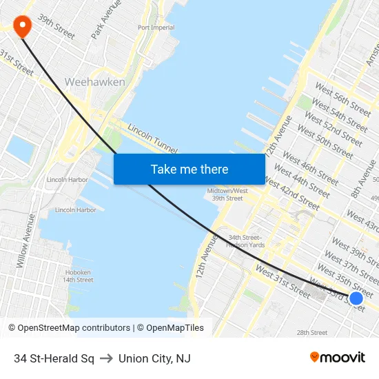 34 St-Herald Sq to Union City, NJ map