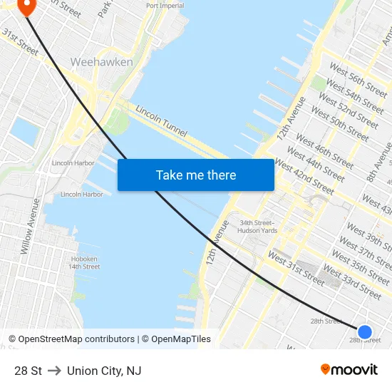 28 St to Union City, NJ map