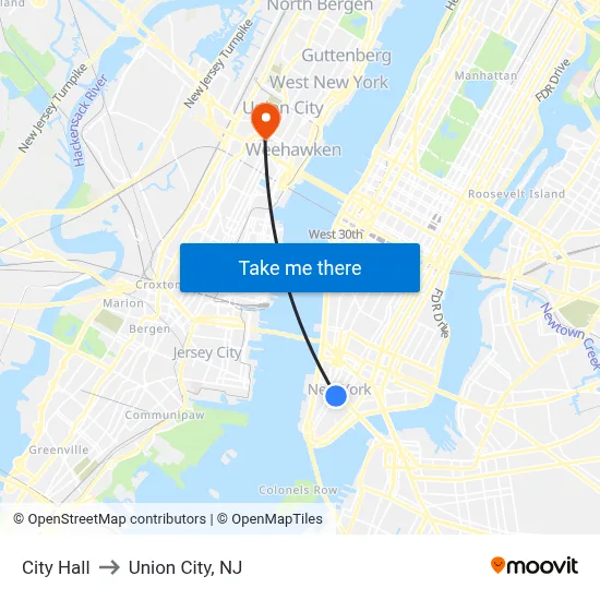 City Hall to Union City, NJ map