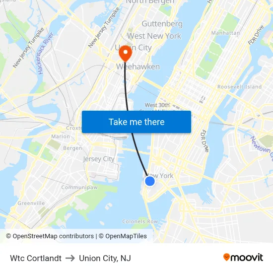 Wtc Cortlandt to Union City, NJ map