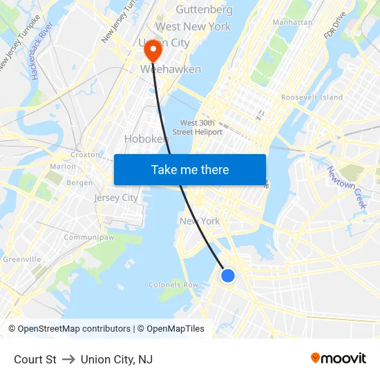 Court St to Union City, NJ map