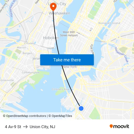 4 Av-9 St to Union City, NJ map