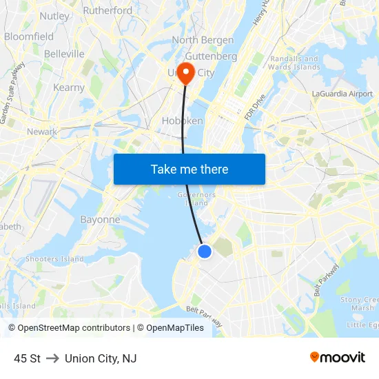45 St to Union City, NJ map