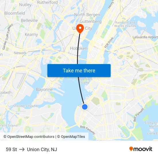 59 St to Union City, NJ map