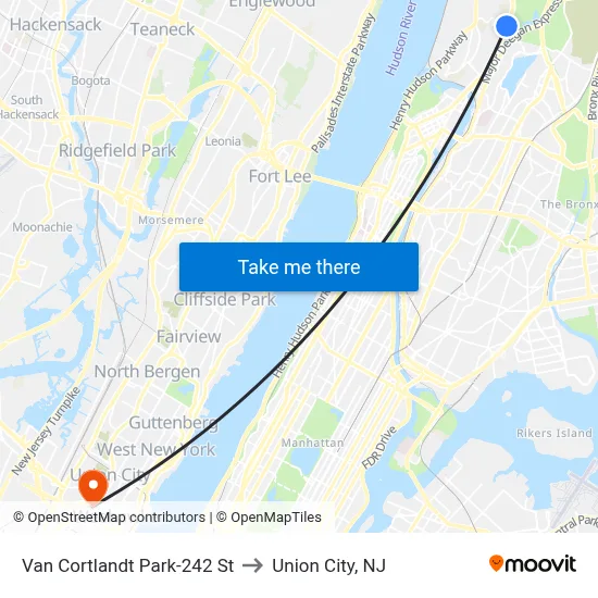 Van Cortlandt Park-242 St to Union City, NJ map