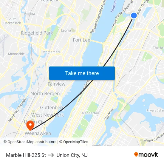 Marble Hill-225 St to Union City, NJ map