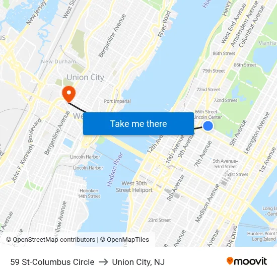 59 St-Columbus Circle to Union City, NJ map