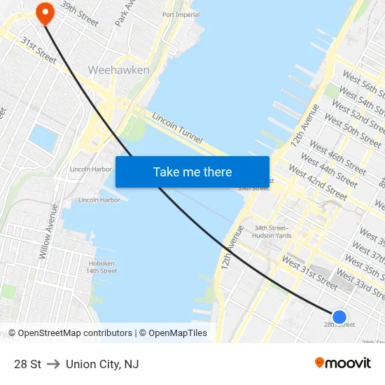28 St to Union City, NJ map