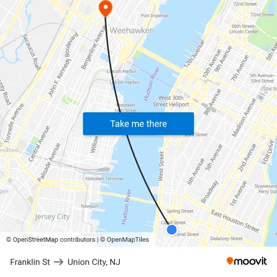 Franklin St to Union City, NJ map