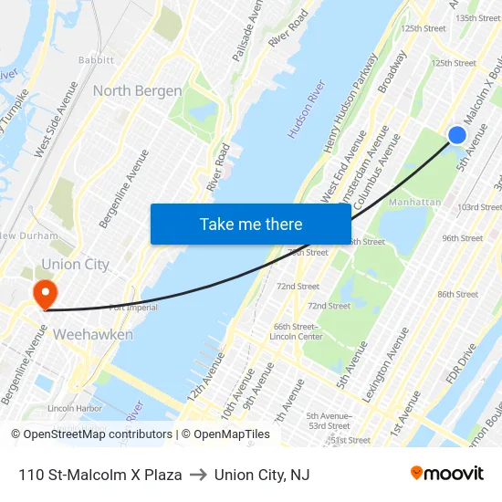 110 St-Malcolm X Plaza to Union City, NJ map