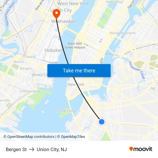 Bergen St to Union City, NJ map