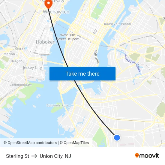 Sterling St to Union City, NJ map