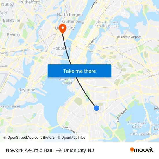 Newkirk Av-Little Haiti to Union City, NJ map