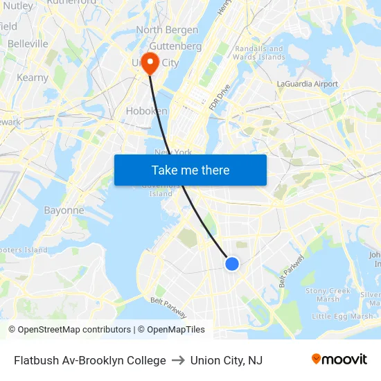 Flatbush Av-Brooklyn College to Union City, NJ map