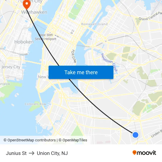 Junius St to Union City, NJ map