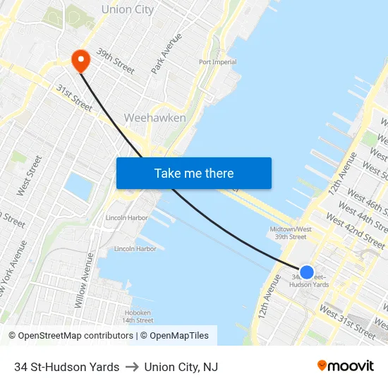 34 St-Hudson Yards to Union City, NJ map