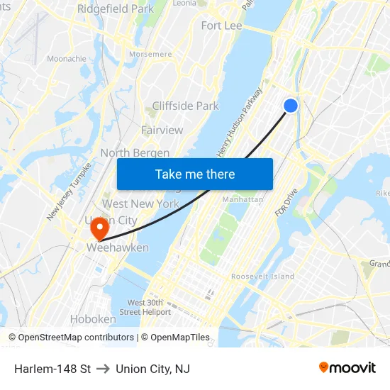 Harlem-148 St to Union City, NJ map