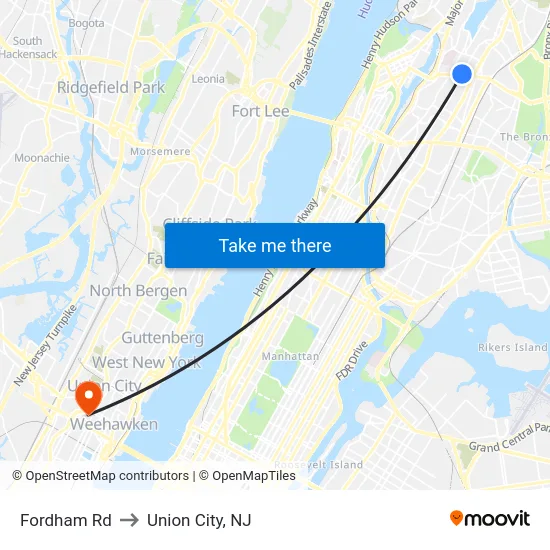 Fordham Rd to Union City, NJ map