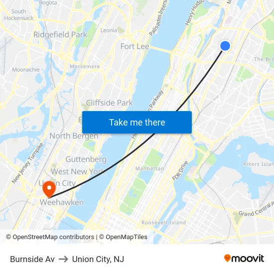 Burnside Av to Union City, NJ map