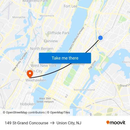 149 St-Grand Concourse to Union City, NJ map