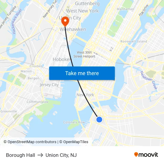 Borough Hall to Union City, NJ map