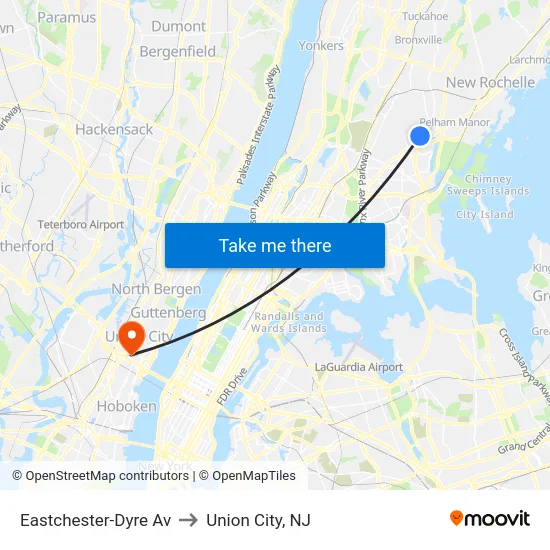 Eastchester-Dyre Av to Union City, NJ map